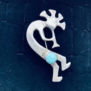 Vintage Kopelli Sterling Silver Pin with Turquoise Stone